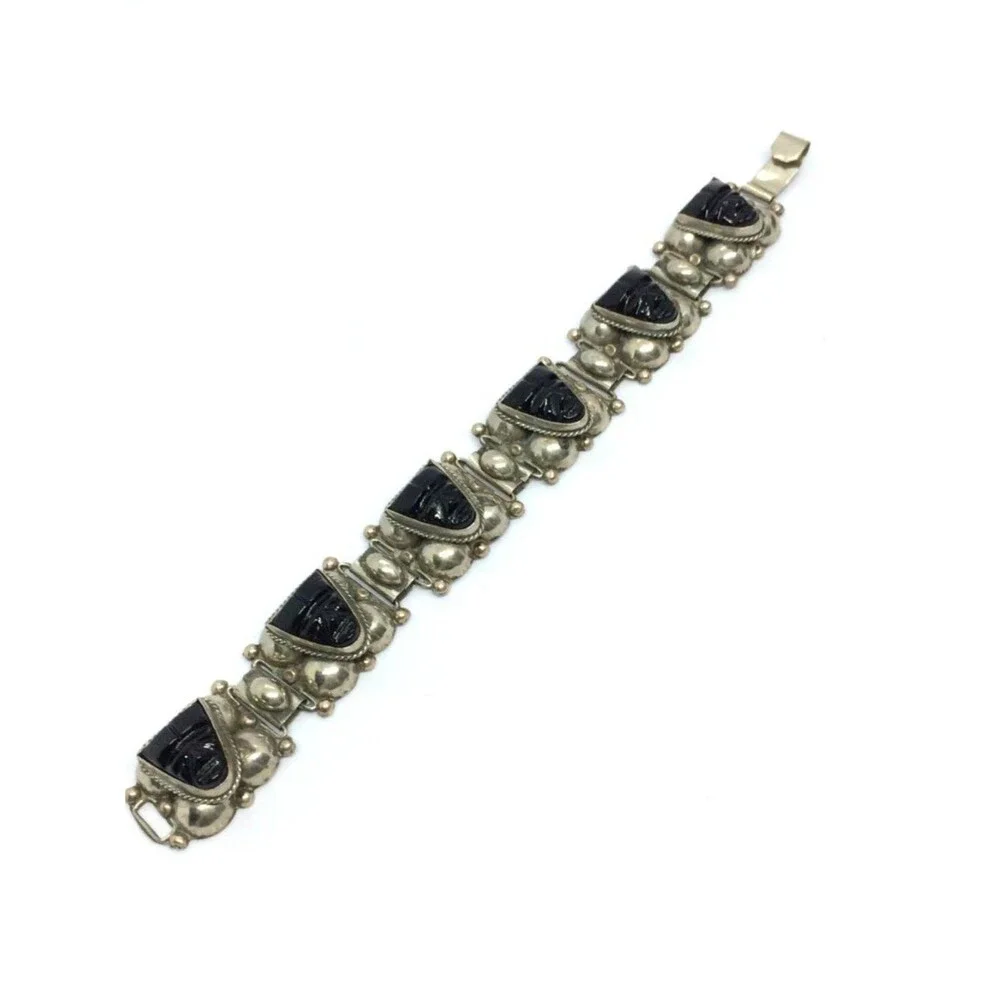 VINTAGE ALPACA Bracelet Mask Hecho En Mexico EGS Guad Jal Silver Tone